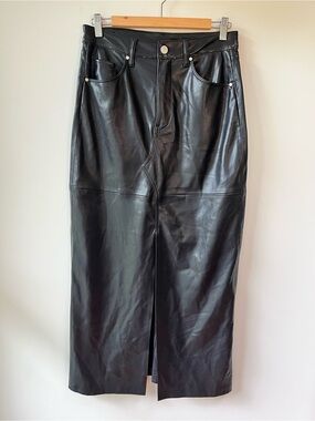 Blank NYC NWT Black Faux Leather Midi Skirt with Front Slit and Belt Loops